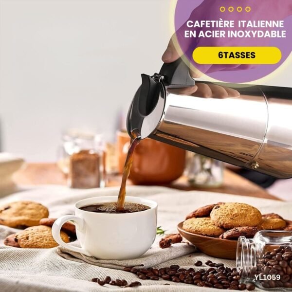 Cafetière italienne en acier inoxydable 6Tasses YL1059 – Image 2