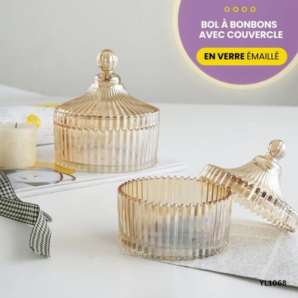 Bol à bonbons en verre émaillé avec couvercle YL1068 – Image 2