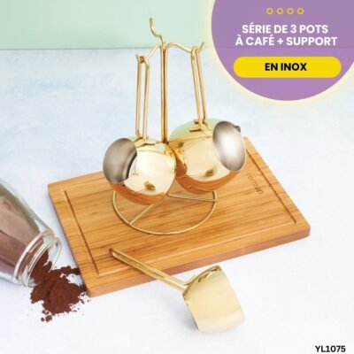 Série De 3 Pots à café en inox + Support YL1075