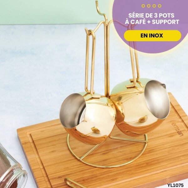 Série De 3 Pots à café en inox + Support YL1075 – Image 2
