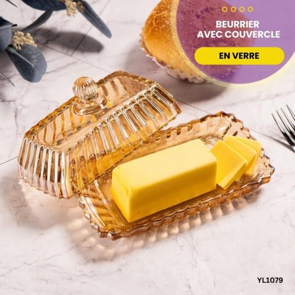 Beurrier en verre avec couvercle YL1079 – Image 3