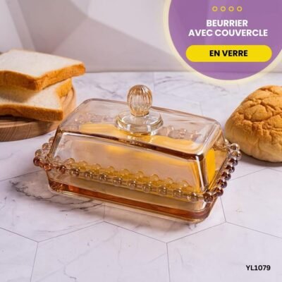 Beurrier en verre avec couvercle YL1079