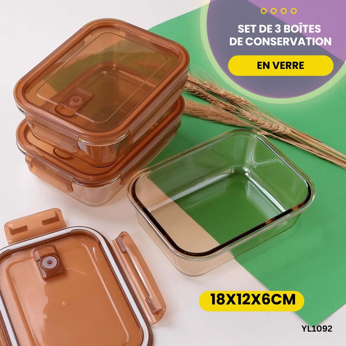 Set de 3 Boîtes de Conservation En Verre YL1092 – Image 3