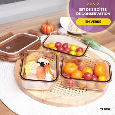 Set de 3 Boîtes de Conservation En Verre YL1092