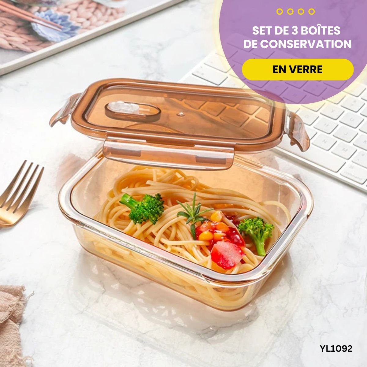 Set de 3 Boîtes de Conservation En Verre YL1092 – Image 4