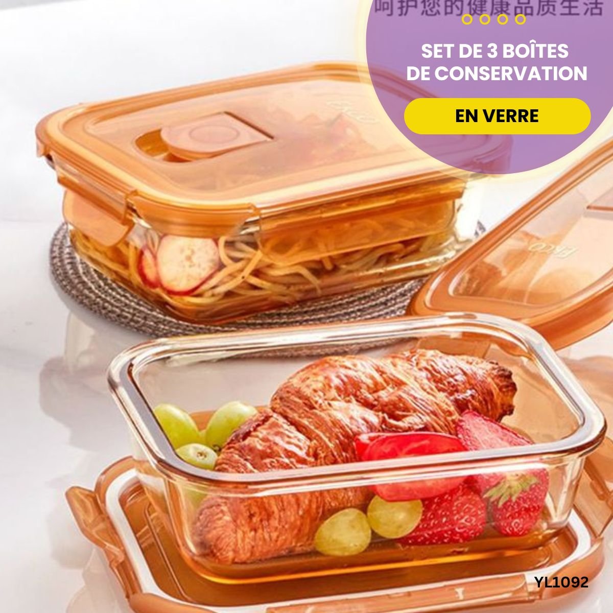 Set de 3 Boîtes de Conservation En Verre YL1092 – Image 5