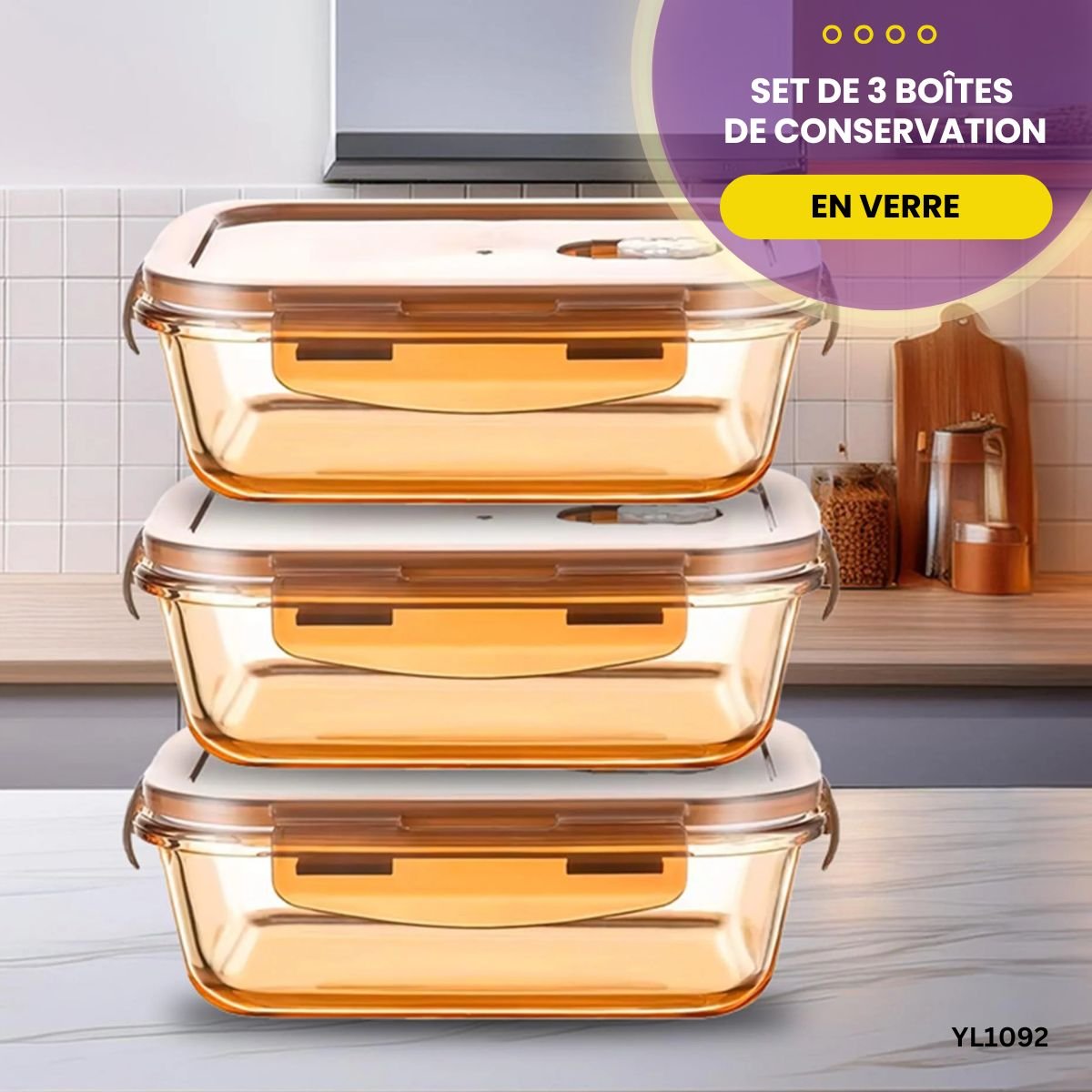 Set de 3 Boîtes de Conservation En Verre YL1092 – Image 2
