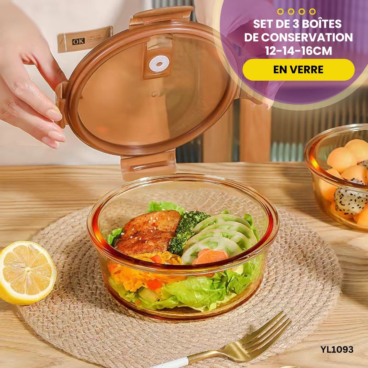 Set de 3 Boîtes de Conservation En Verre YL1093 – Image 2