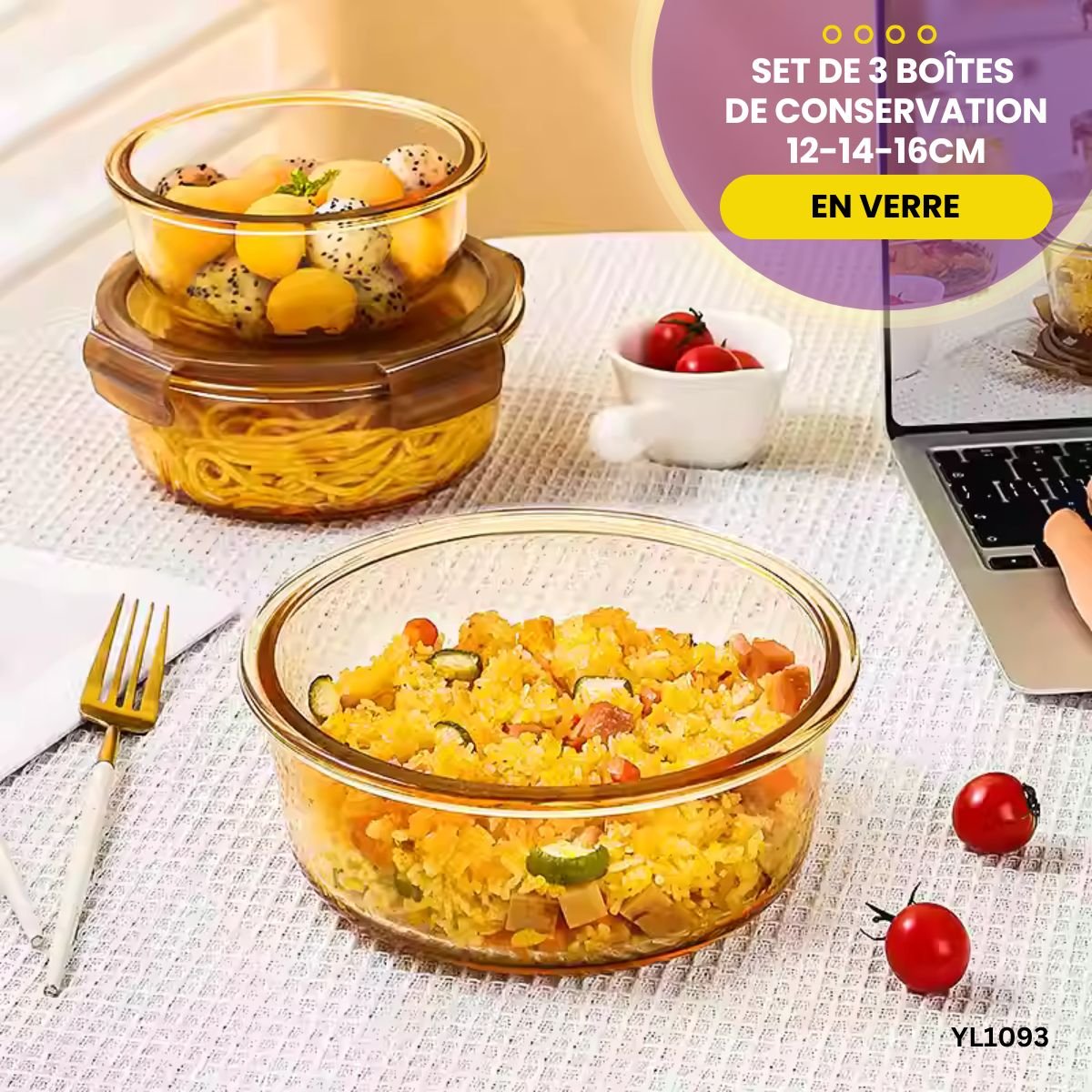Set de 3 Boîtes de Conservation En Verre YL1093 – Image 4