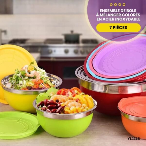 Ensemble de bols à mélanger colorés en acier inoxydable YL1116 – Image 3
