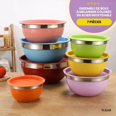 Ensemble de bols à mélanger colorés en acier inoxydable YL1116