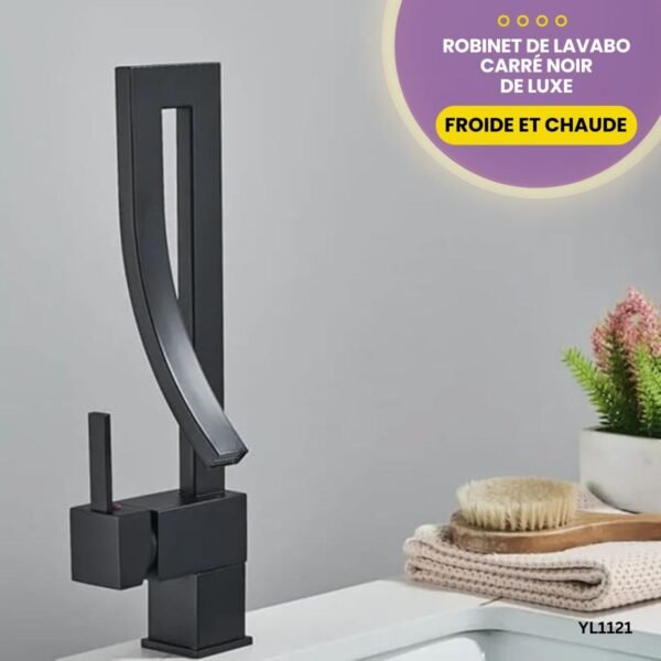 Robinet de Lavabo Carré Noir de Luxe YL1121 – Image 2