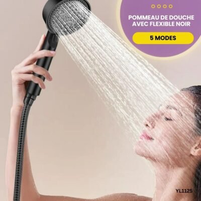 Pommeau de douche avec flexible noir YL1125