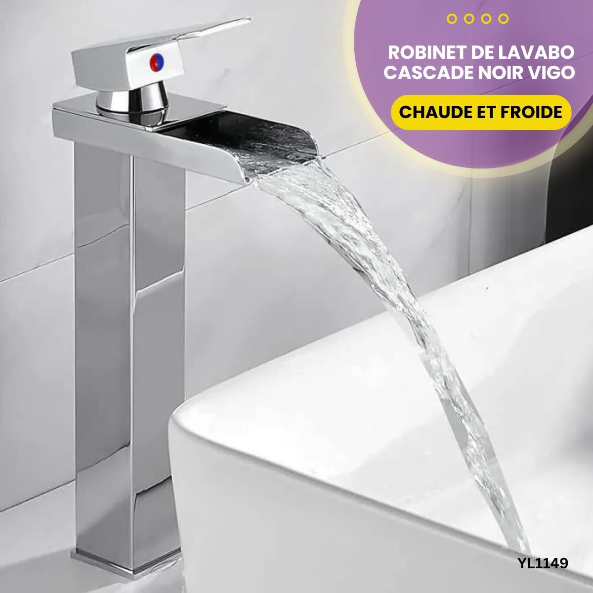 Robinet de lavabo cascade noir Vigo YL1149 – Image 2