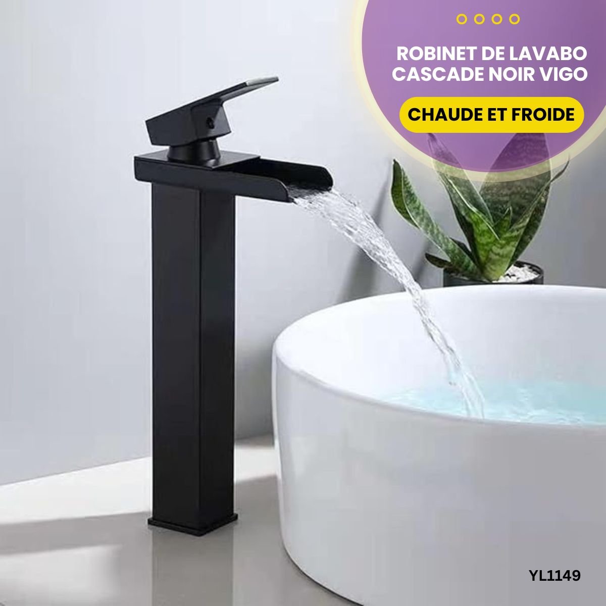 Robinet de lavabo cascade noir Vigo YL1149 – Image 3