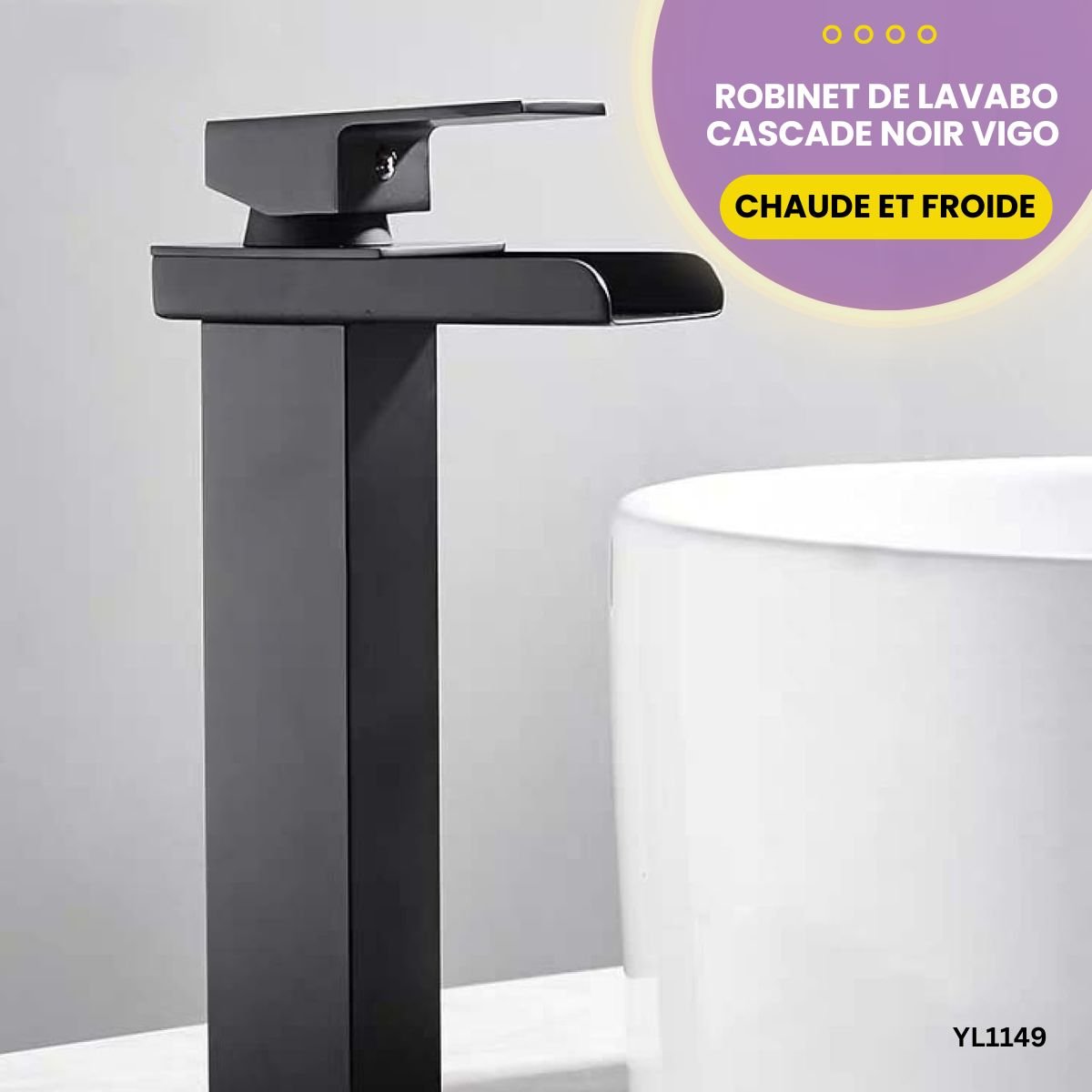 Robinet de lavabo cascade noir Vigo YL1149 – Image 4