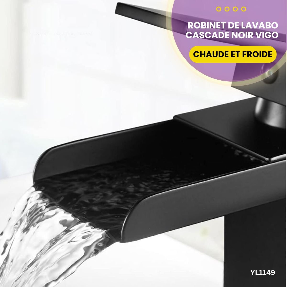 Robinet de lavabo cascade noir Vigo YL1149 – Image 5