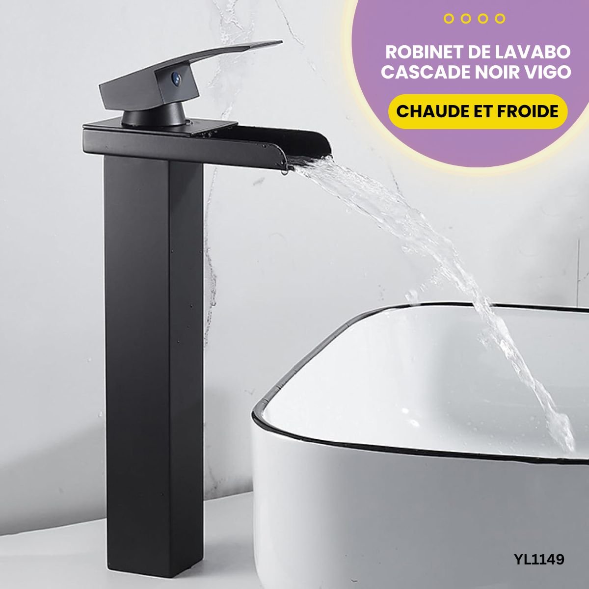 Robinet de lavabo cascade noir Vigo YL1149