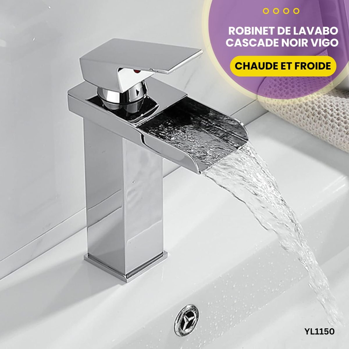 Robinet de lavabo cascade noir Vigo YL1150 – Image 2