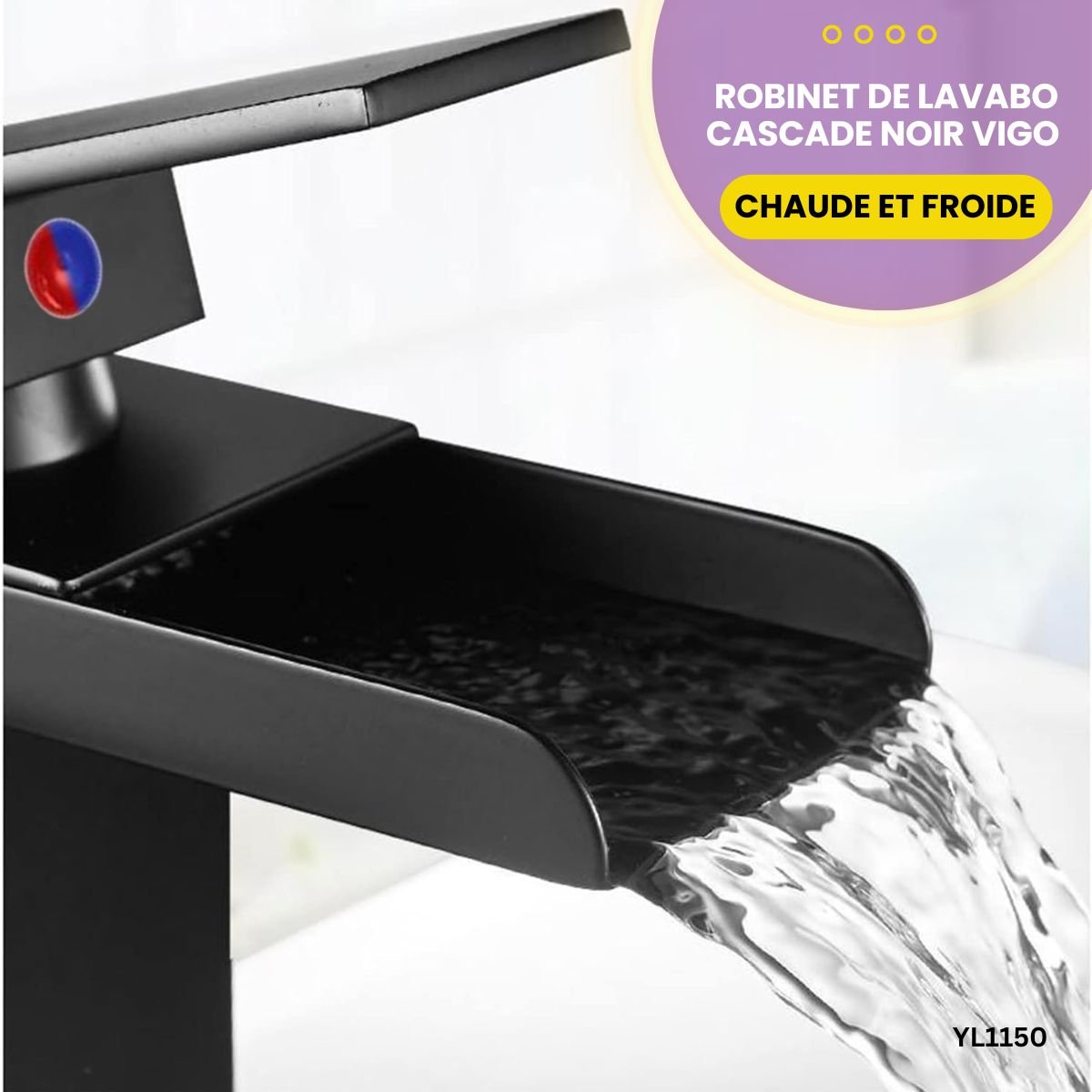 Robinet de lavabo cascade noir Vigo YL1150 – Image 3