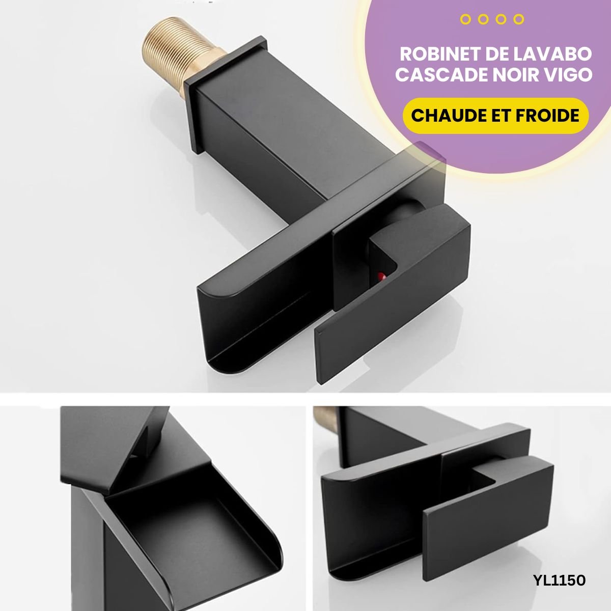 Robinet de lavabo cascade noir Vigo YL1150 – Image 4