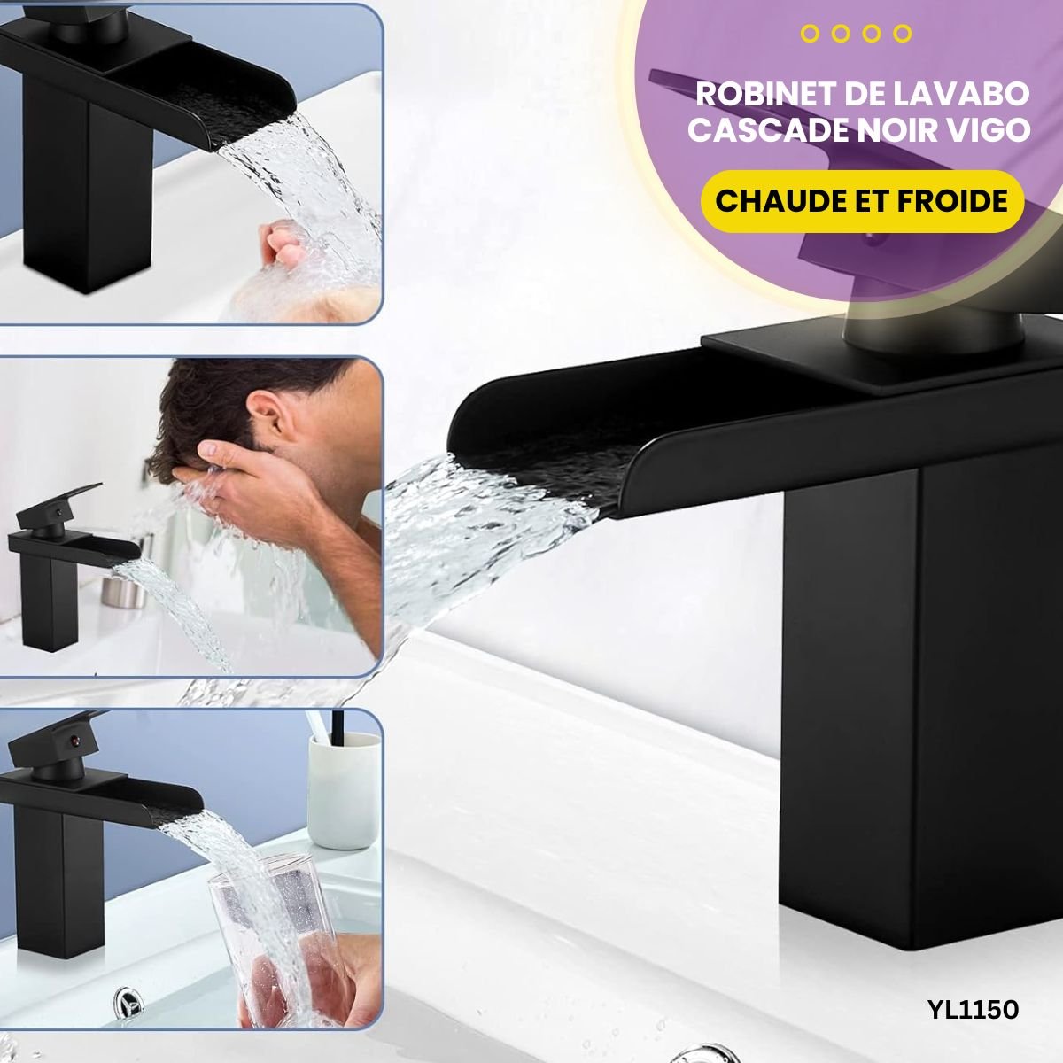 Robinet de lavabo cascade noir Vigo YL1150 – Image 5