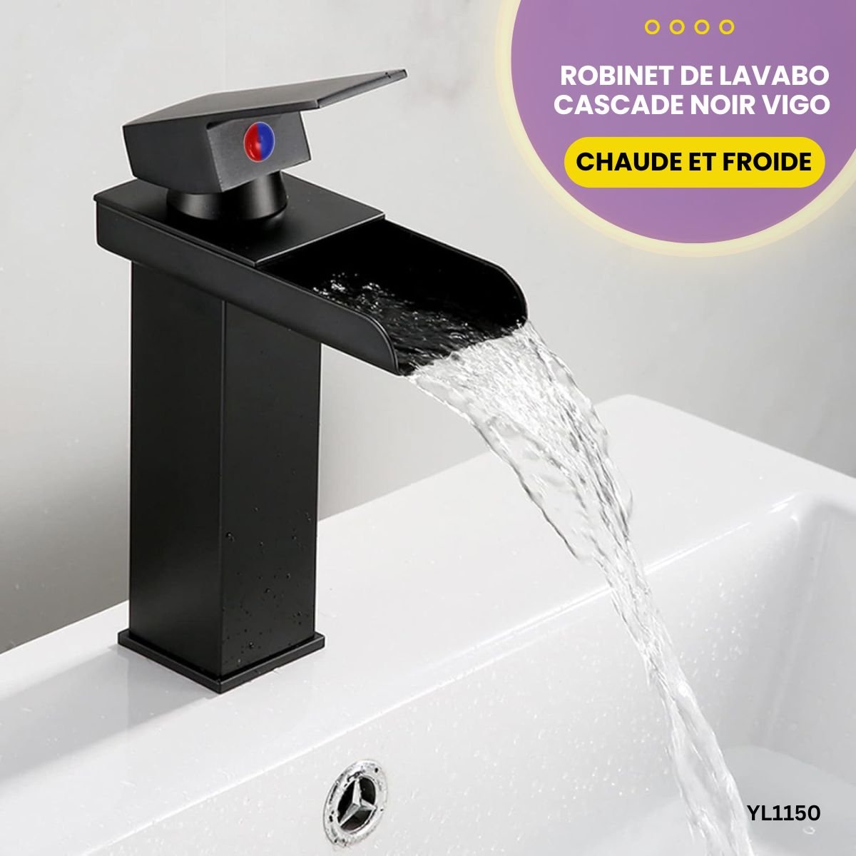 Robinet de lavabo cascade noir Vigo YL1150
