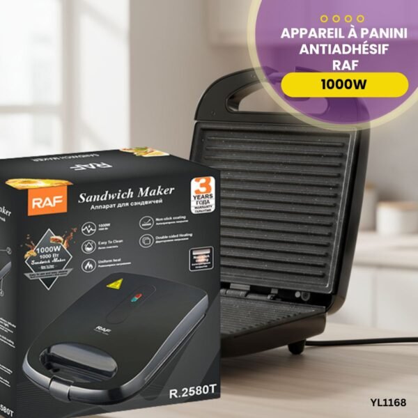 Appareil à panini antiadhésif RAF 1000W YL1168 – Image 4