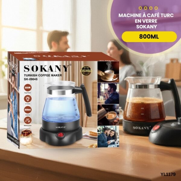 Machine à Café Turc Électrique en Verre 800ml - SOKANY YL1179 – Image 2