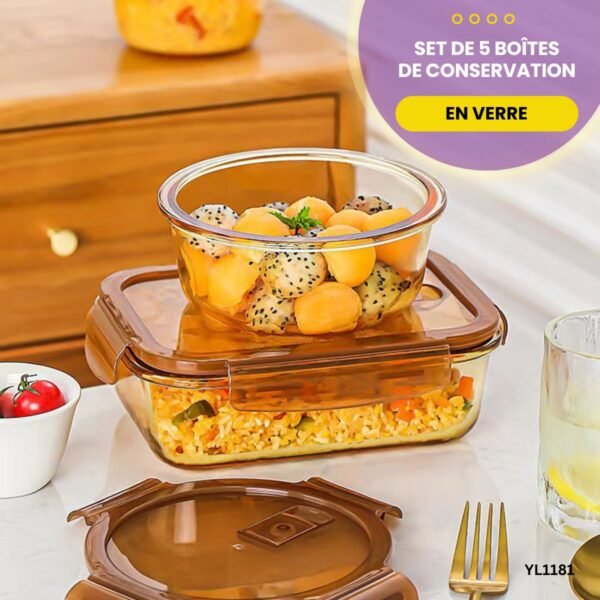 Set de 5 Boîtes de Conservation En Verre YL1181 – Image 2