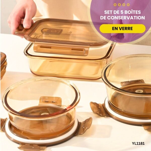 Set de 5 Boîtes de Conservation En Verre YL1181 – Image 3
