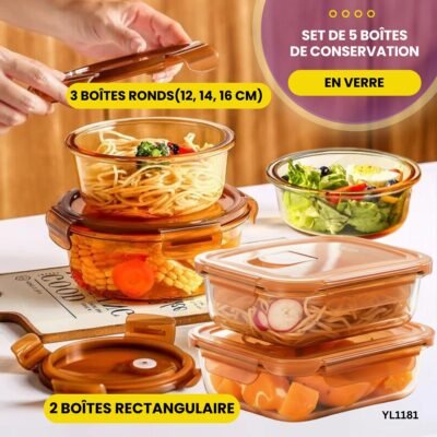 Set de 5 Boîtes de Conservation En Verre YL1181