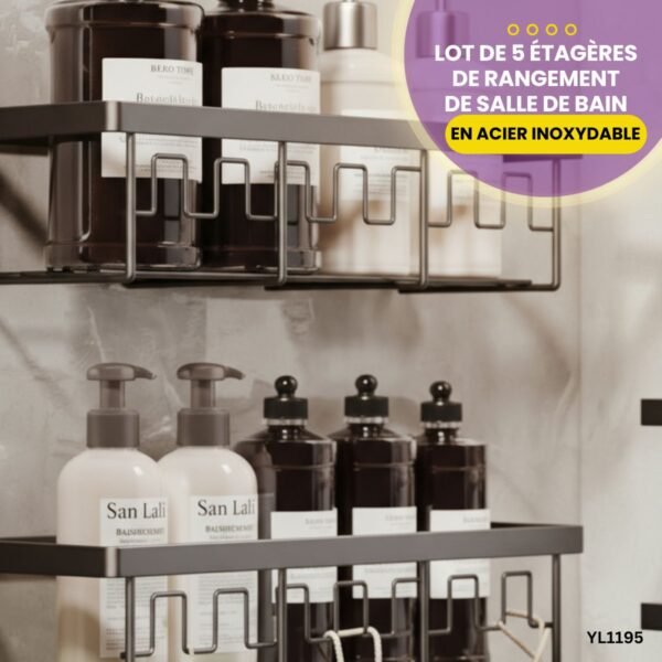 Lot de 5 étagères de rangement de salle de bain en acier inoxydable YL1195 – Image 3