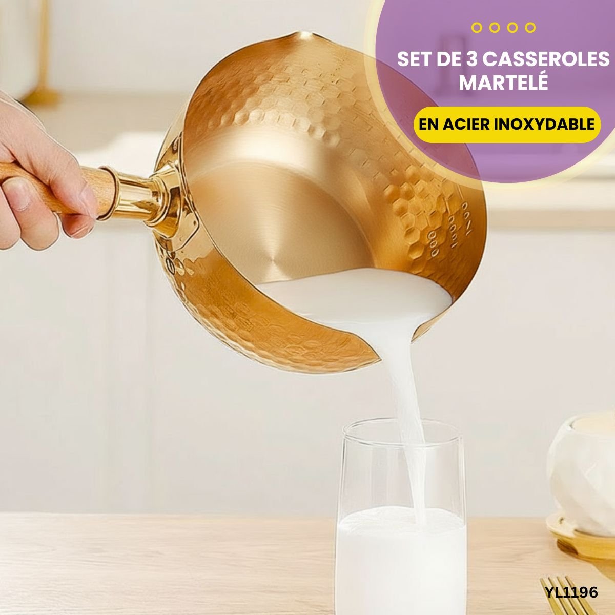 Set de 3 casseroles en acier inoxydable martelé YL1196 – Image 4