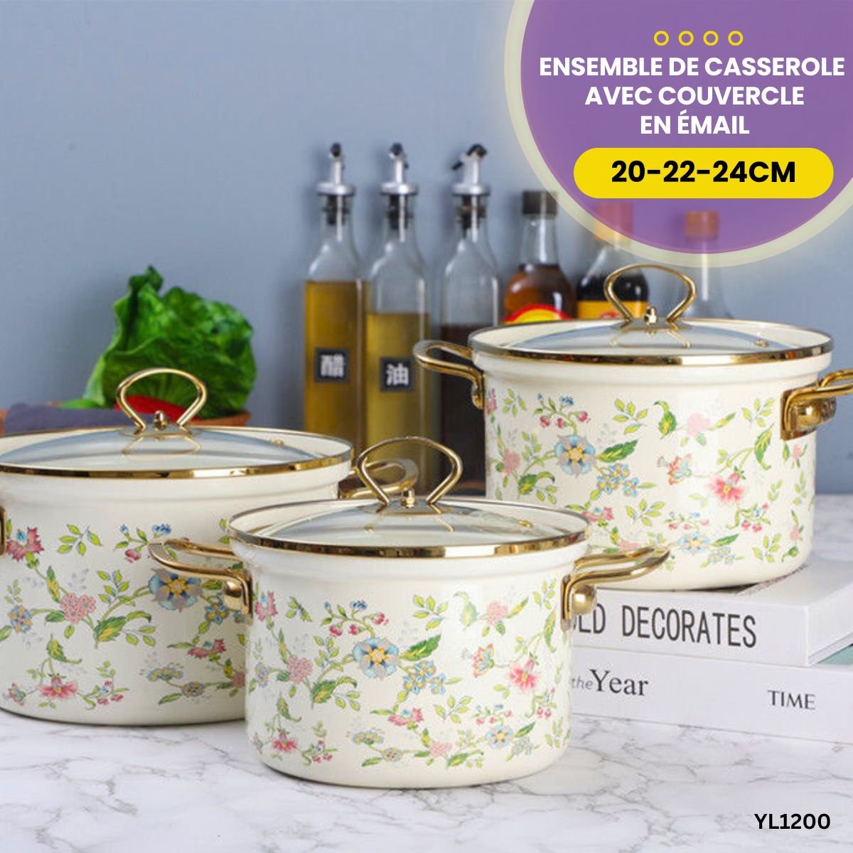 Ensemble de Casserole avec couvercle 20-22-24cm YL1200