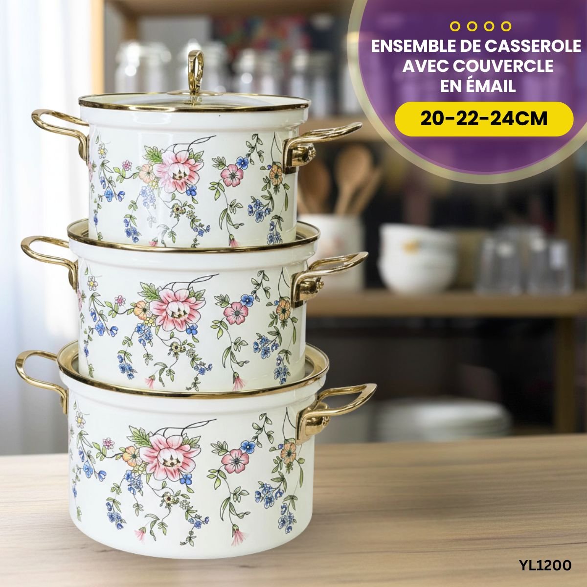 Ensemble de Casserole avec couvercle 20-22-24cm YL1200 – Image 3