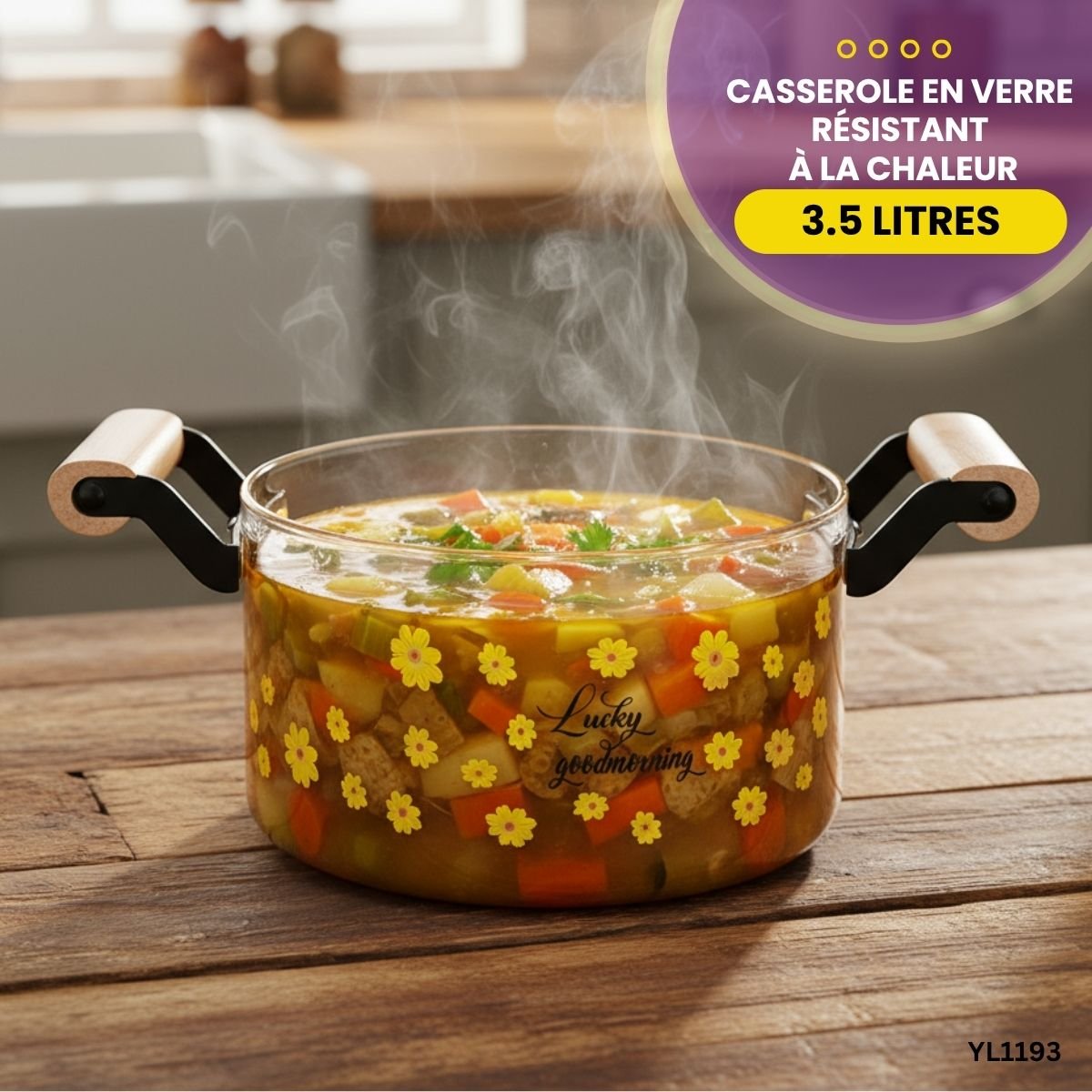 Casserole Résistant À La Chaleur 3.5L YL1193 – Image 3