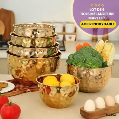 Lot de 6 bols mélangeurs martelés en acier inoxydable YL1202