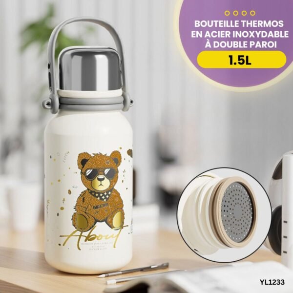 Gourde Isotherme 800ml Jokisa - Acier Inoxydable SUS316 - Garde Chaud & Froid 12h - Avec Gobelet Et Passoire à Thé - Noir