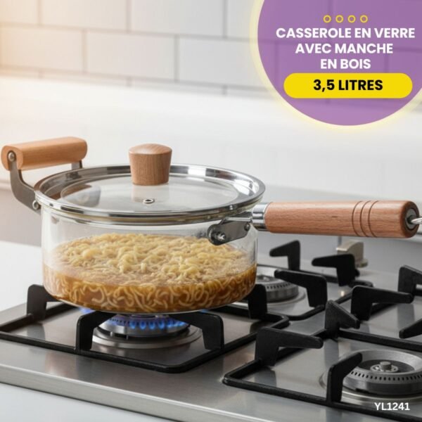 Casserole en verre avec manche en bois 3,5 litres YL1241 – Image 2