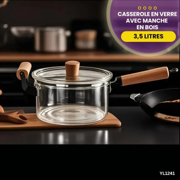 Casserole en verre avec manche en bois 3,5 litres YL1241 – Image 3