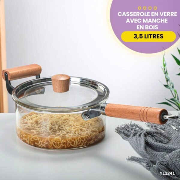Casserole en verre avec manche en bois 3,5 litres YL1241 – Image 4