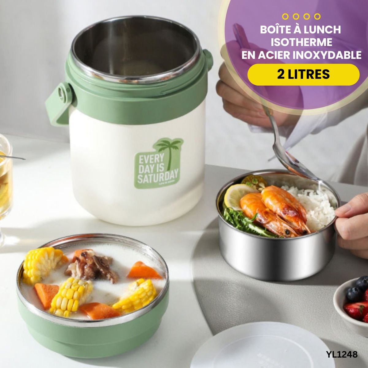 Boîte à lunch isotherme en acier inoxydable de 2L YL1248