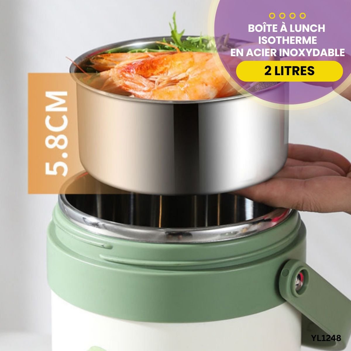 Boîte à lunch isotherme en acier inoxydable de 2L YL1248 – Image 3
