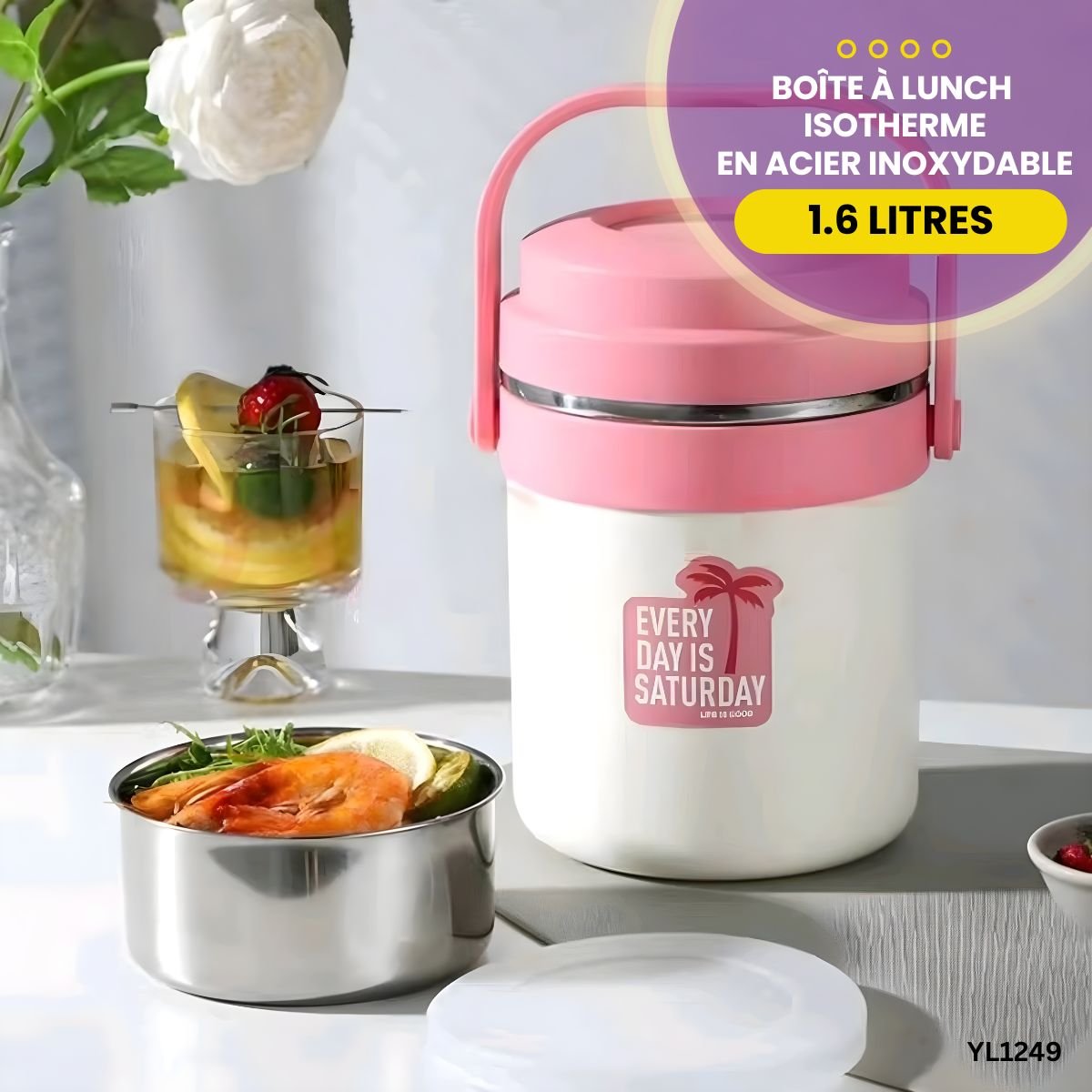 Boîte à lunch isotherme en acier inoxydable de 1.6L YL1249 – Image 4