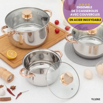 Set de 3 casseroles avec couvercles YL1262