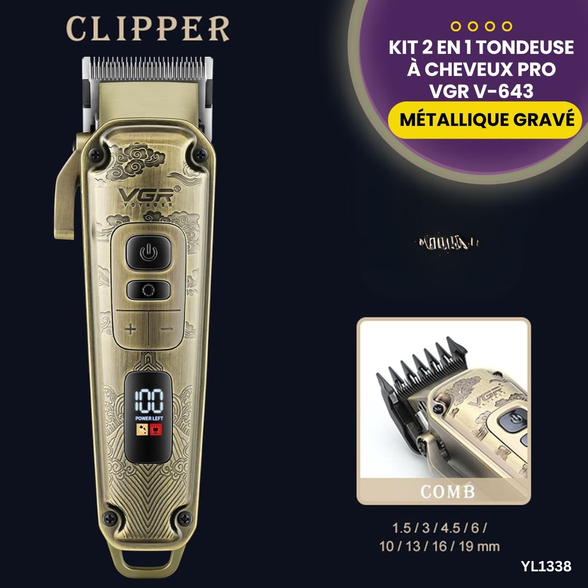 Kit 2en1 Tondeuse à Cheveux VGR V-643 YL1338 – Image 3