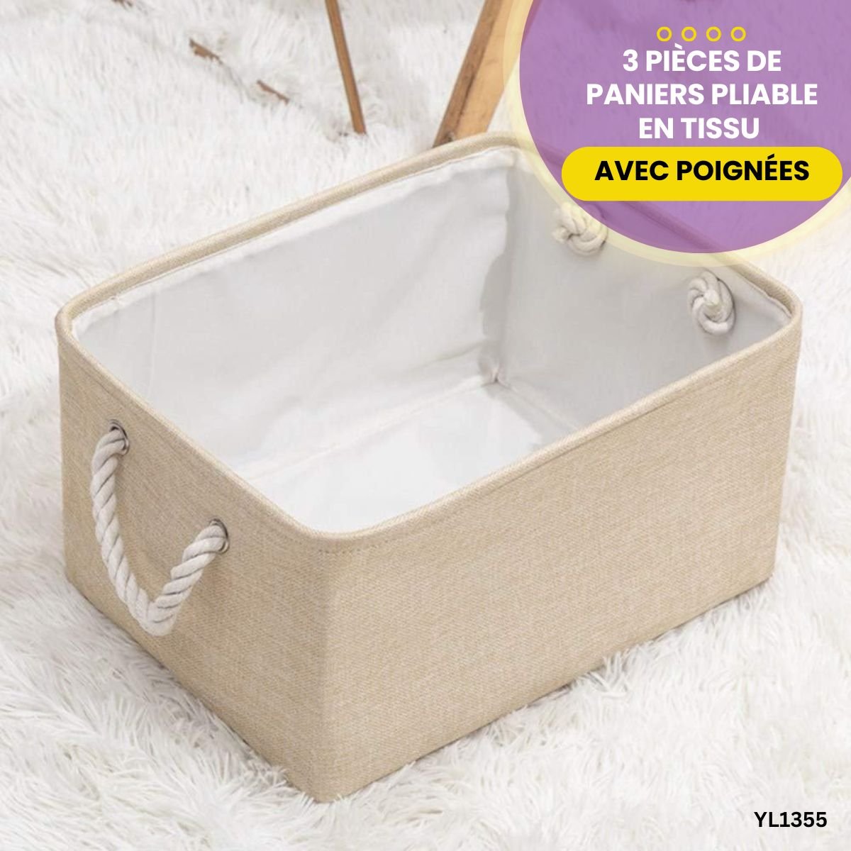 3 Paniers Pliables avec Poignées YL1355 – Image 3