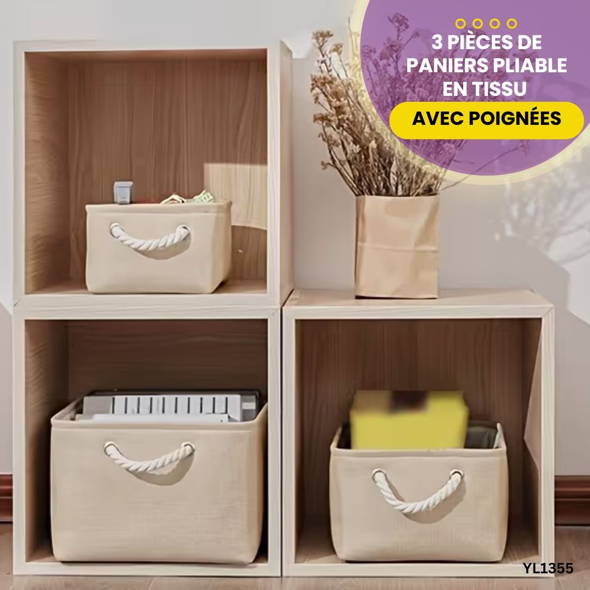 3 Paniers Pliables avec Poignées YL1355