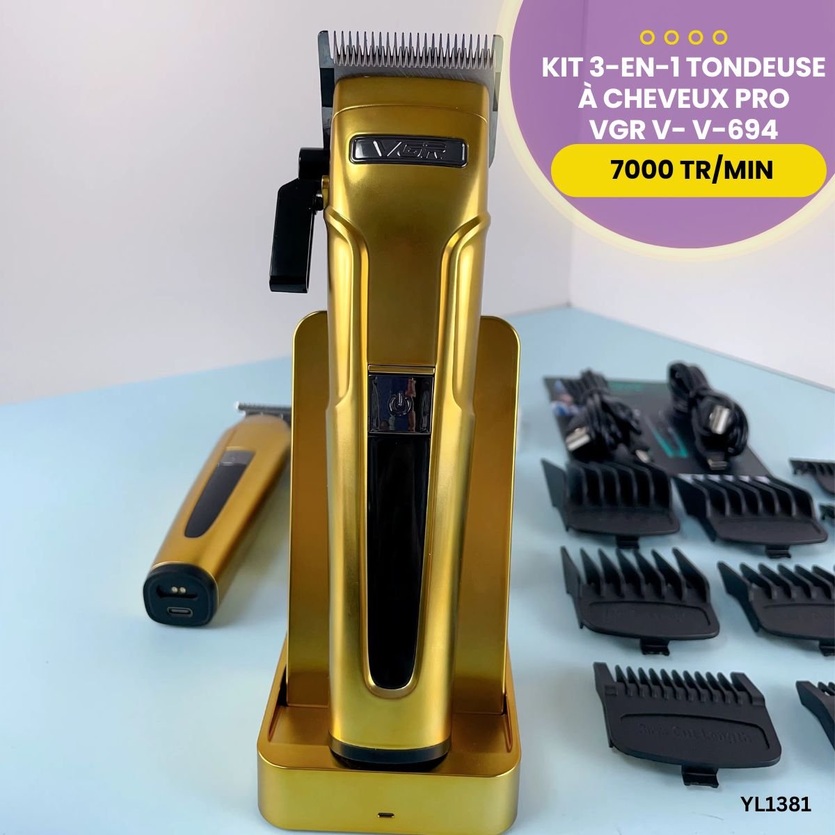 Kit 3en1 Tondeuse à Cheveux VGR V-694 YL1381 – Image 4